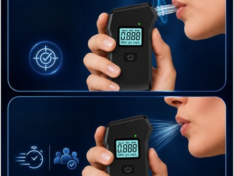 Alkomat elektroniczny cyfrowy lcd latarka 5 ustników precyzyjny czarny
