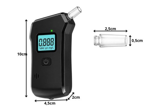 Alkomat elektroniczny cyfrowy lcd latarka 5 ustników precyzyjny czarny