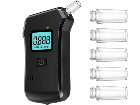 Alkomat elektroniczny cyfrowy lcd latarka 5 ustników precyzyjny czarny