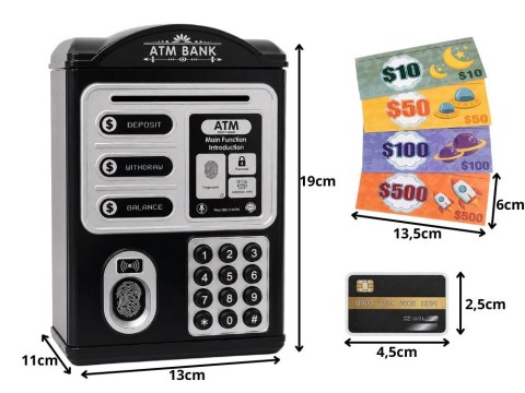Skarbonka elektroniczna atm dla dzieci sejf na hasło karta pin banknoty