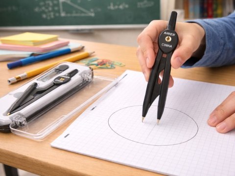 Cyrkiel szkolny z ołówkiem + grafit w etui zestaw geometryczny etui