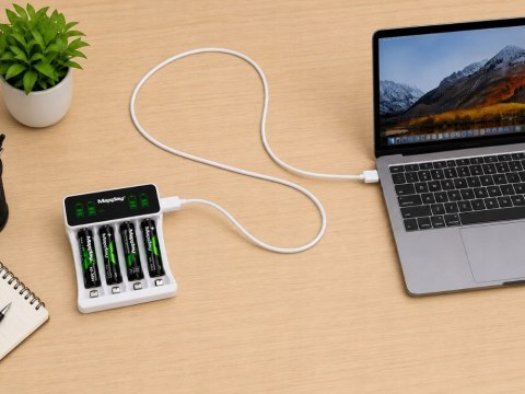 Ładowarka do akumulatorków aa aaa lcd + 4 akumulatorki aa kabel usb-c