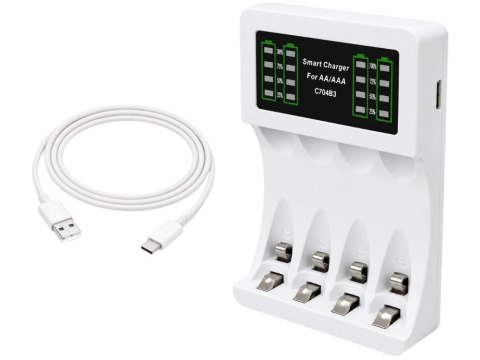 Ładowarka do akumulatorków aa aaa led + 4 akumulatorki aa kabel usb-c