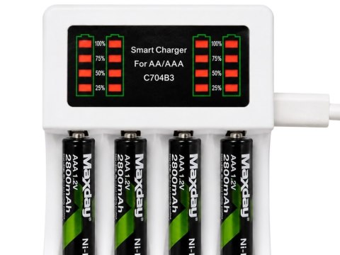 Ładowarka do akumulatorków aa aaa led + 4 akumulatorki aaa kabel usb-c