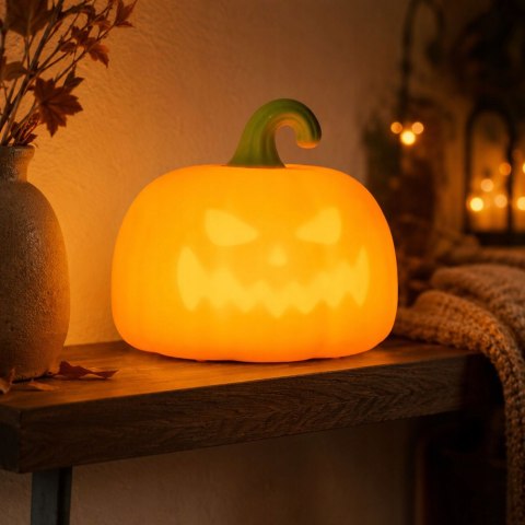 Lampka nocna biurkowa dynia halloween dekoracja led timer akumulatorowa