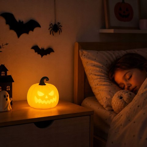 Lampka nocna biurkowa dynia halloween dekoracja led timer akumulatorowa
