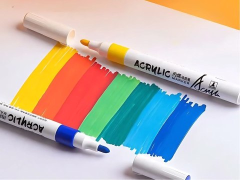 MARKERY AKRYLOWE 12 SZT KOLOROWE DO SZKŁA PLASTIKU METALU DREWNA + ETUI