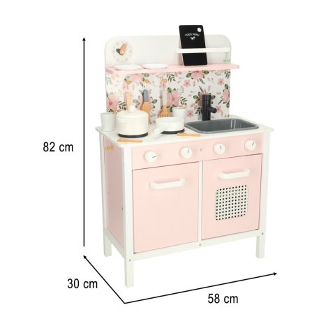 Kuchnia dla dzieci drewniana MDF LULILO FLORA akcesoria różowa 82cm