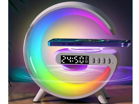 Lampka led rgb gamingowa ładowarka indukcyjna głośnik budzik radio zegar