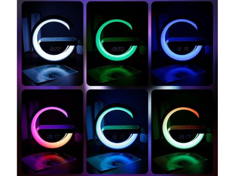 Lampka led rgb gamingowa ładowarka indukcyjna głośnik budzik radio zegar