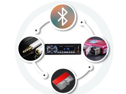 Radio samochodowe bluetooth usb aux sd 1-din zestaw głośnomówiący pilot