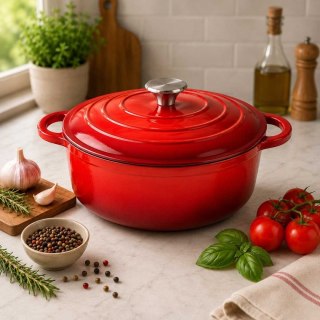 EMALIOWANY GARNEK ŻELIWNY 24cm 4,2L CZERWONY 7708