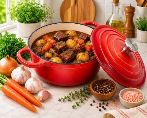EMALIOWANY GARNEK ŻELIWNY 26cm 4,8L CZERWONY 7709