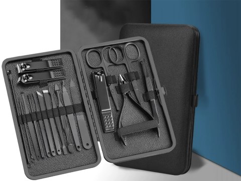 Zestaw do paznokci przybornik manicure pedicure etui cążki 18 elementów