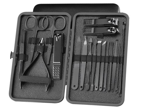 Zestaw do paznokci przybornik manicure pedicure etui cążki 18 elementów