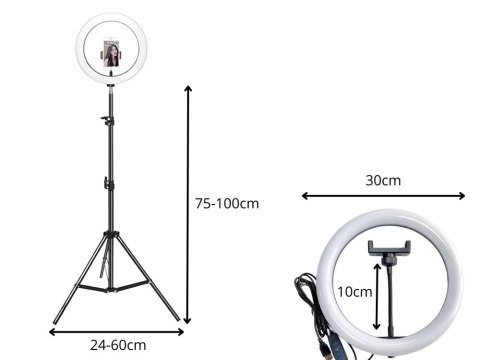 Lampa pierścieniowa led ring + uchwyt na telefon + statyw 100cm 3 odcienie