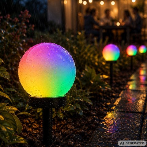 4x lampa solarna ogrodowa kula rgb wbijana 10 cm