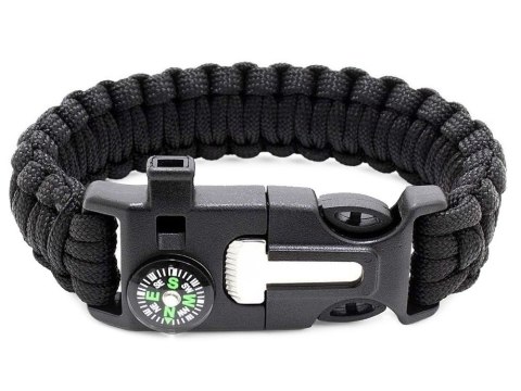 BRANSOLETKA SURVIVAL OPASKA 5W1 KOMPAS KRZESIWO LINKA OSTRZE LINKA PARACORD