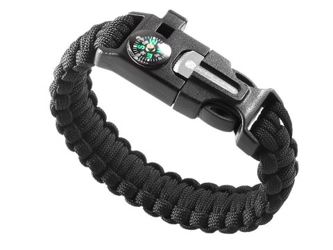 BRANSOLETKA SURVIVAL OPASKA 5W1 KOMPAS KRZESIWO LINKA OSTRZE LINKA PARACORD