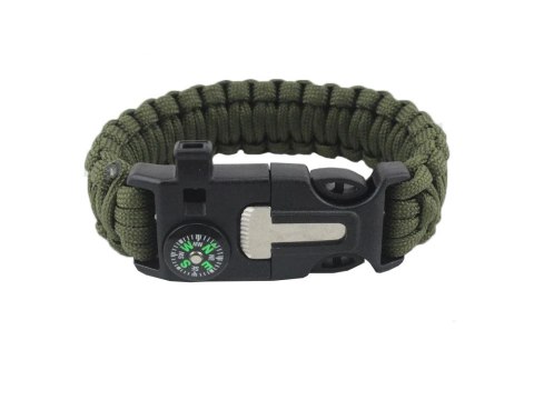 BRANSOLETKA SURVIVAL OPASKA 5W1 KOMPAS KRZESIWO LINKA OSTRZE LINKA PARACORD
