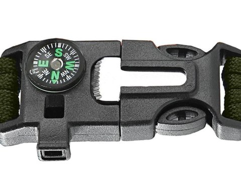 BRANSOLETKA SURVIVAL OPASKA 5W1 KOMPAS KRZESIWO LINKA OSTRZE LINKA PARACORD
