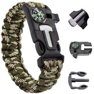 BRANSOLETKA SURVIVAL OPASKA 5W1 KOMPAS KRZESIWO LINKA OSTRZE LINKA PARACORD