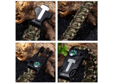 BRANSOLETKA SURVIVAL OPASKA 5W1 KOMPAS KRZESIWO LINKA OSTRZE LINKA PARACORD