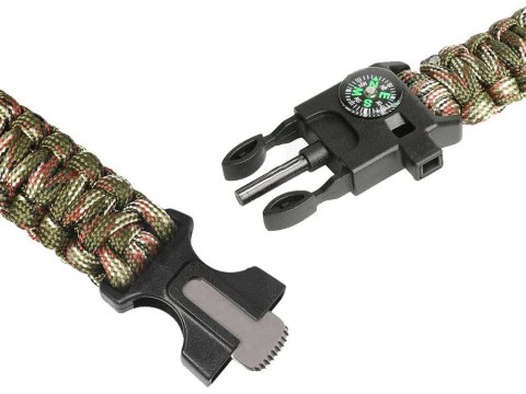BRANSOLETKA SURVIVAL OPASKA 5W1 KOMPAS KRZESIWO LINKA OSTRZE LINKA PARACORD