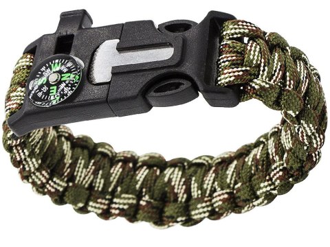 BRANSOLETKA SURVIVAL OPASKA 5W1 KOMPAS KRZESIWO LINKA OSTRZE LINKA PARACORD
