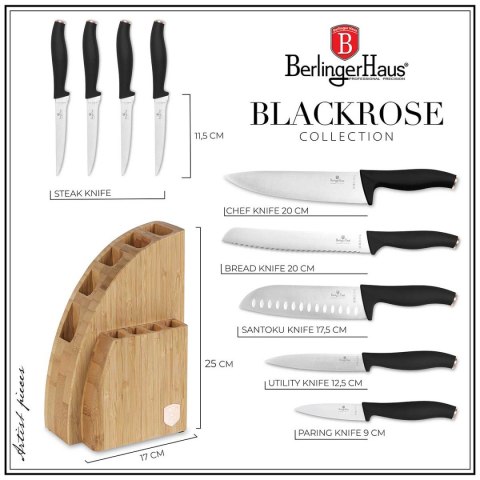ZESTAW NOŻY BERLINGER HAUS BH-2760 BLACK ROSE W BLOKU BAMBUSOWYM