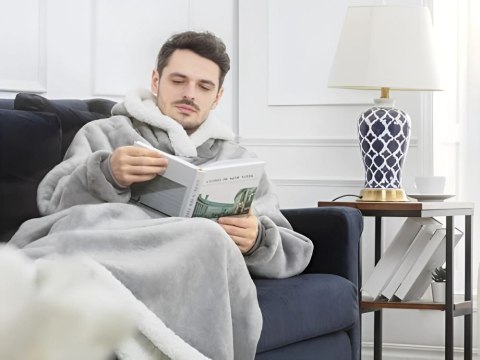 Ciepła bluza koc duża oversize gruba miękka z kapturem szlafrok długa xxl