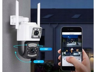 Kamera z dwoma obiektywami ethernet zewnętrzna obrotowa detektor ruchu ip 4g