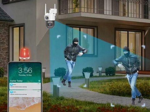 Kamera z dwoma obiektywami ethernet zewnętrzna obrotowa detektor ruchu ip 4g