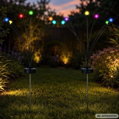 LAMPKI OGRODOWE SOLARNE KULECZKI 2 SZTUKI PO 6 LAMPEK LED RGB DŁUGIE 70 CM