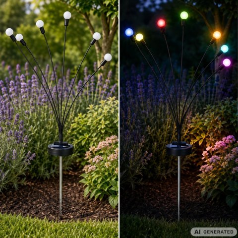 LAMPKI OGRODOWE SOLARNE KULECZKI 2 SZTUKI PO 6 LAMPEK LED RGB DŁUGIE 70 CM