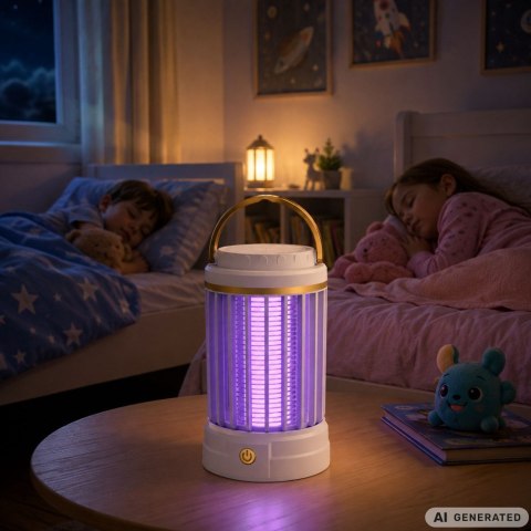 Lampa na komary owadobójcza uv led wisząca akumulatorowa 2 tryby z lampką