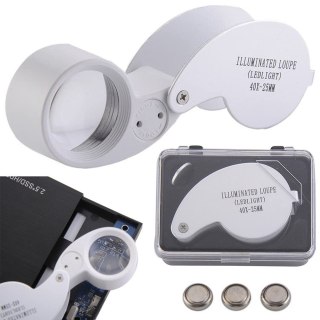 Lupa kieszonkowa jubilerska składana 2 led 40x