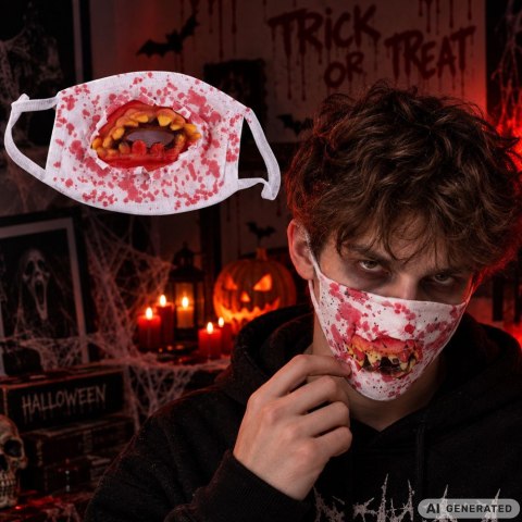 Maska z zębami krwawa na halloweenowa horror przebranie strój na halloween
