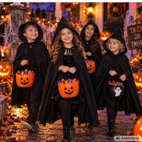 Peleryna halloween czarny płaszcz z kapturem przebranie strój dla dziecka