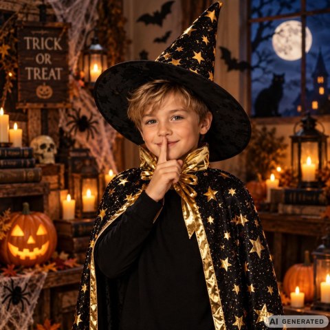 Strój przebranie kostium czarodziej czarodzieja halloween peleryna kapelusz