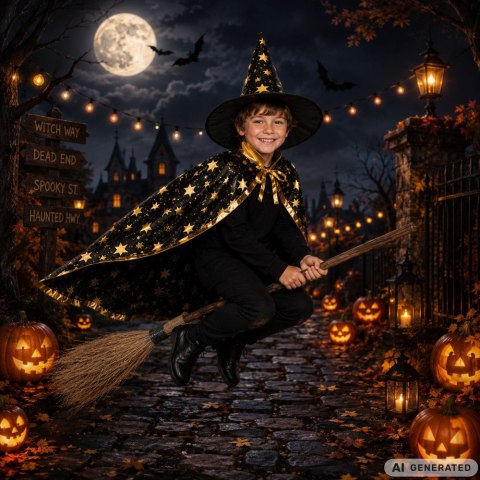 Strój przebranie kostium czarodziej czarodzieja halloween peleryna kapelusz
