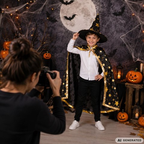 Strój przebranie kostium czarodziej czarodzieja halloween peleryna kapelusz
