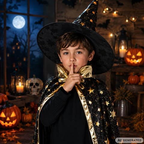 Strój przebranie kostium czarodziej czarodzieja halloween peleryna kapelusz