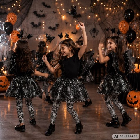 Strój przebranie na halloween spódnica pająk opaska motyl skrzydła różdżka