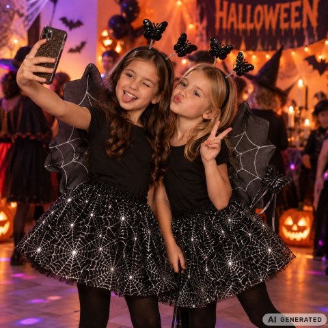 Strój przebranie na halloween spódnica pająk opaska motyl skrzydła różdżka
