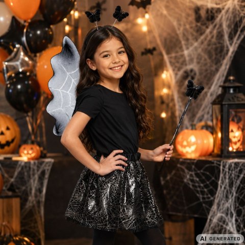 Strój przebranie na halloween spódnica pająk opaska motyl skrzydła różdżka