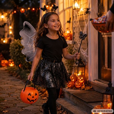 Strój przebranie na halloween spódnica pająk opaska motyl skrzydła różdżka
