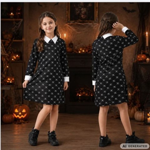 Sukienka wednesday addams strój kostium dla dzieci halloween przebranie 125