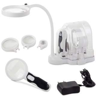 Lupa biurkowa ręczna 2w1 wymienne soczewki 6 led