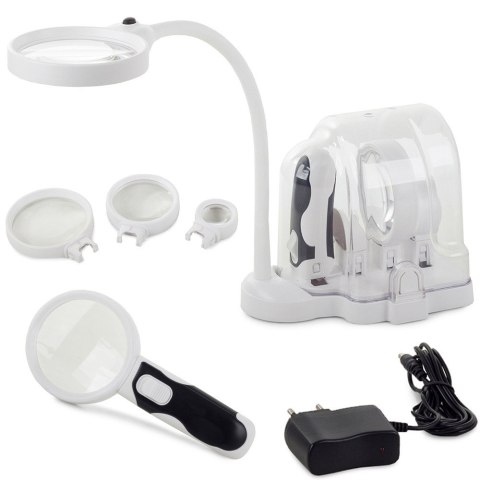 Lupa biurkowa ręczna 2w1 wymienne soczewki 6 led